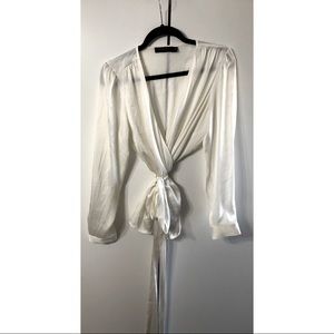 The Limited white satin wrap blouse